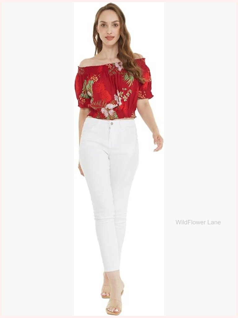 Off-Shoulder Smock Top In Floral Print
